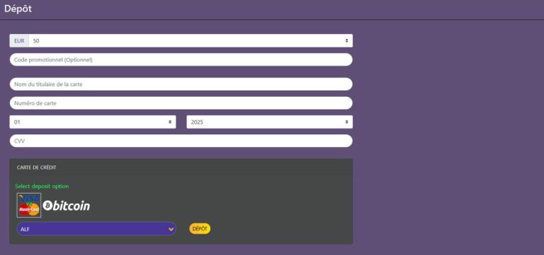 Purple Casino moyens paiement dépôt