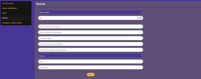 Purple Casino moyens paiement retrait
